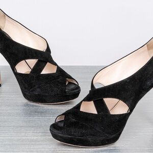 Prada black suede open toe heels size 41